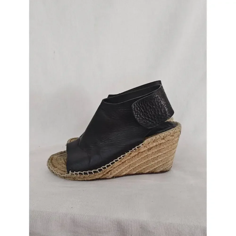 Celine Phoebe Philo Wedge Black Leather Espadrille‎ Sandals EU 38 7.5 *Flaw